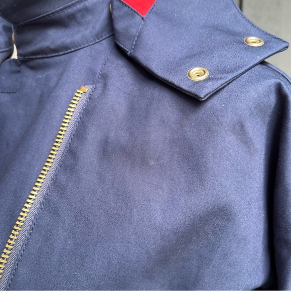 J Crew Belvedere Rain Coat Swing Trench Jacket Navy & Red Hooded - Picture 7 of 16